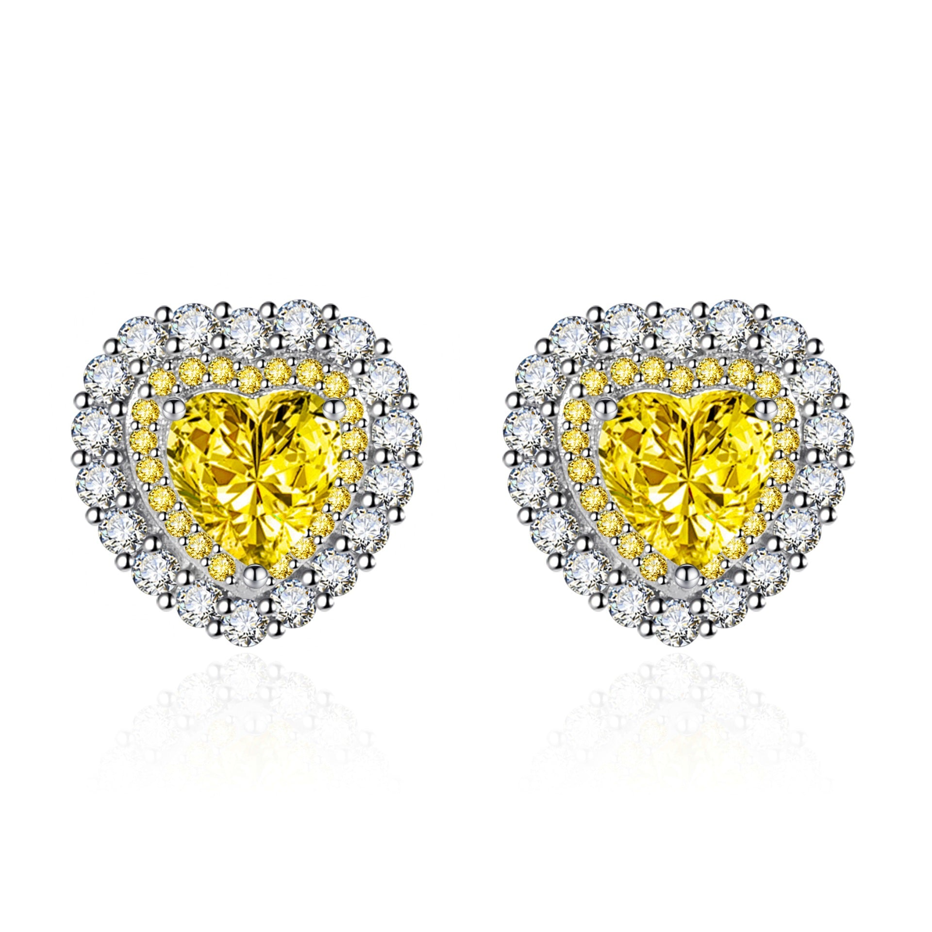 full diamond  love earrings double layer pink diamond yellow diamond earrings  | Mix Mix Style [Hot-Mix MIx Style