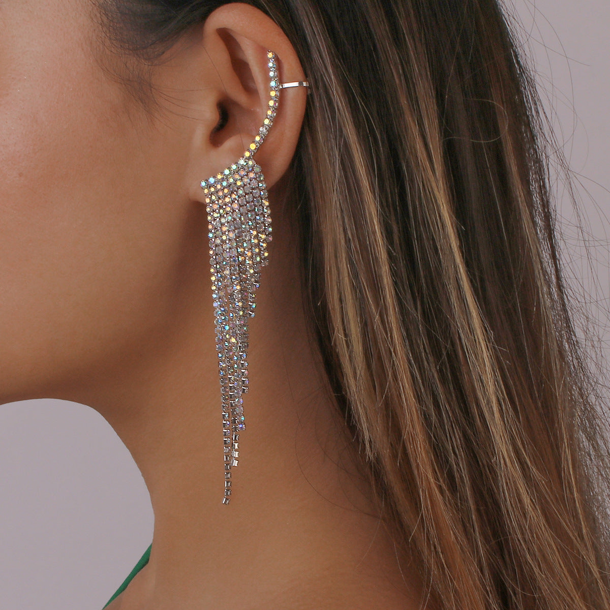 Red - White - Blue Dazzling Tassel Moissanite Diamonds Luxury 18k White Gold Plated Drop Earrings | Mix Mix Style-Mix MIx Style