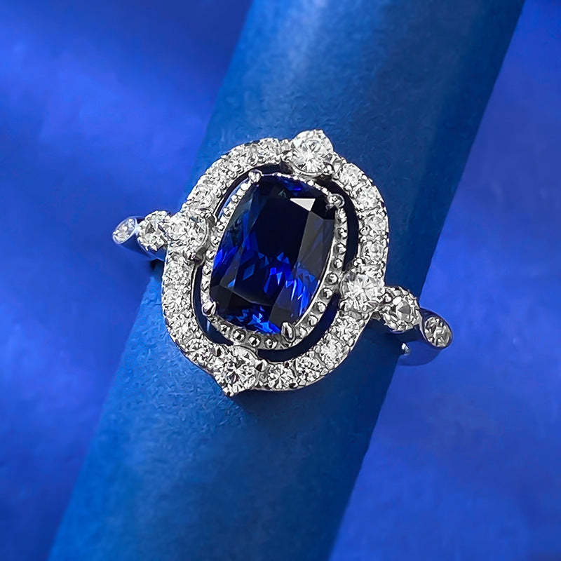 Dazzling Deep Blue Radiant Cut Moissanite Diamond 3ct 18k White Gold Engagement Ring | Mix Mix Style-Mix MIx Style