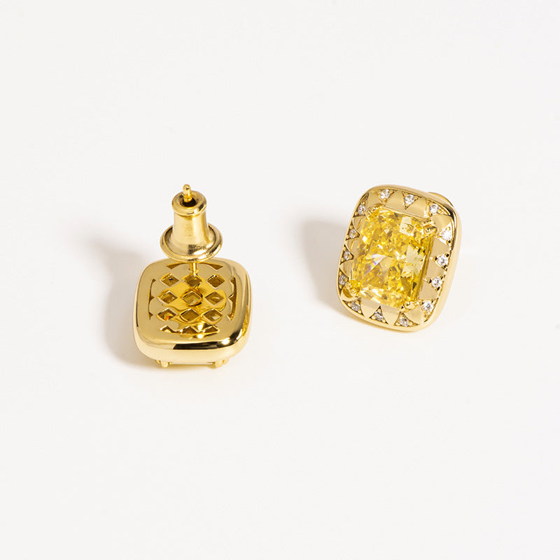 Yellow Classic Trendy Radiant Cut Moissanite Diamonds Elegant 18k Vermeil Gold Plated Stud Earrings | Mix Mix Style-Mix MIx Style