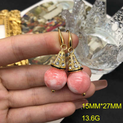 Pink Round Beads Retro Classic Luxury 18k Vermeil Gold Plated Necklace Earrings Jewelry Set | Mix Mix Style-Mix MIx Style