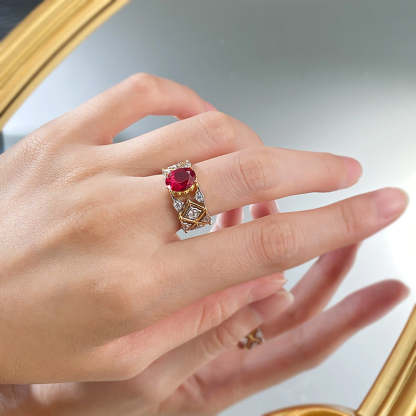 Retro Deep Red Oval Cut Moissanite Diamond 3ct 18k White Gold Plated Engagement Ring | Mix Mix Style-Mix MIx Style