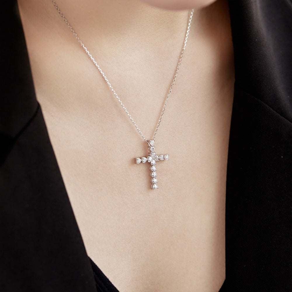 Linlang cross-border new S925 sterling silver cross necklace female European and American fashion ins3*3 heart-shaped zircon clavicle chain-Mix MIx Style