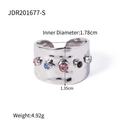 European and American INS Internet celebrity same style colorful zircon open jewelry women's stainless steel steel color personalized ring-Mix MIx Style
