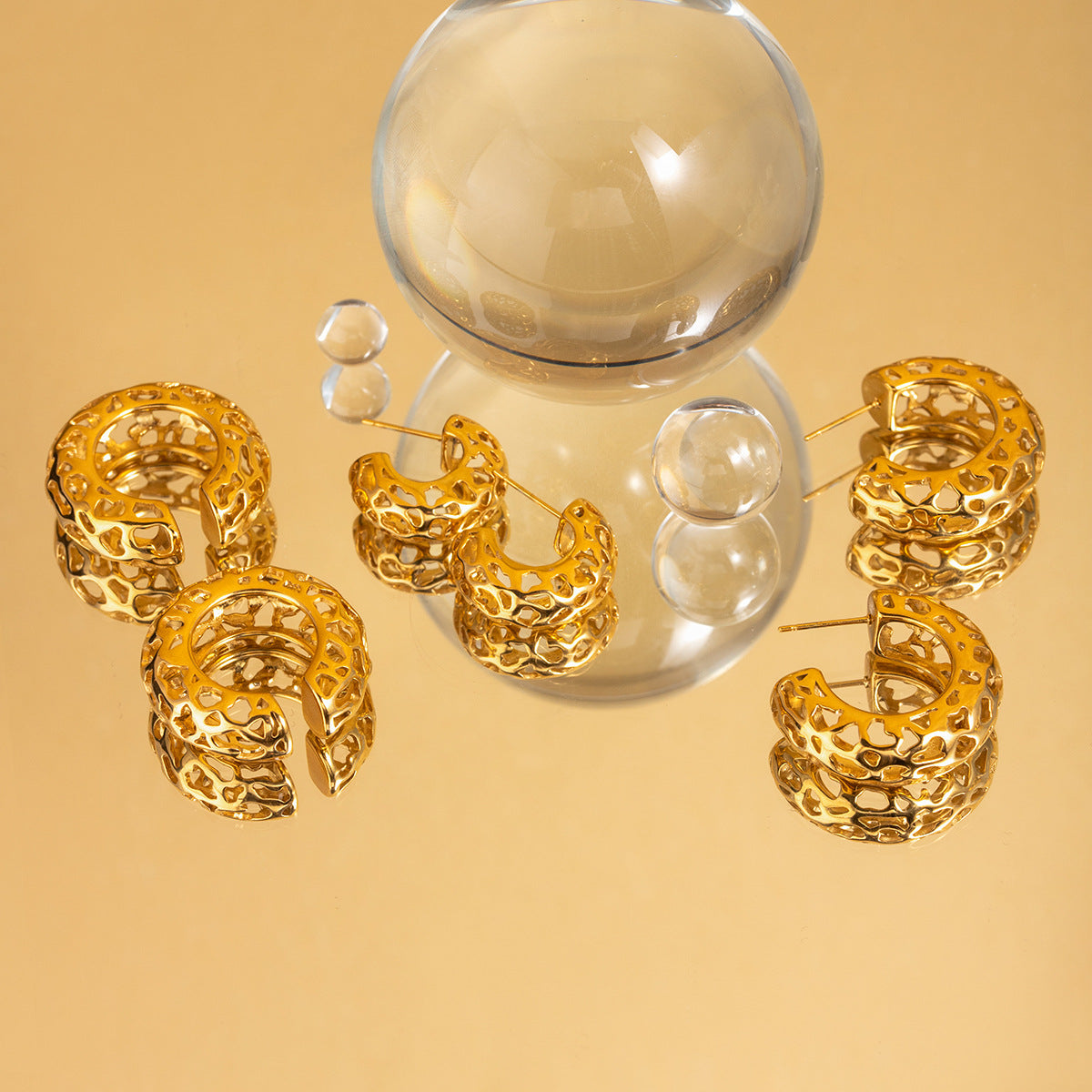 Irregular textured Hollow Out Trendy Luxury 18k Vermeil Gold Plated C-shaped Earrings | Mix Mix Style-Mix MIx Style