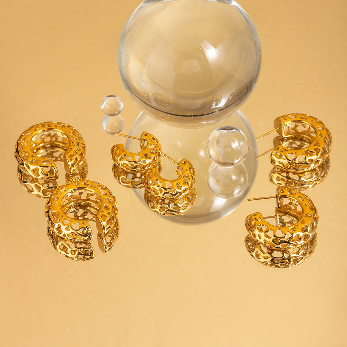 Irregular textured Hollow Out Trendy Luxury 18k Vermeil Gold Plated C-shaped Earrings | Mix Mix Style-Mix MIx Style