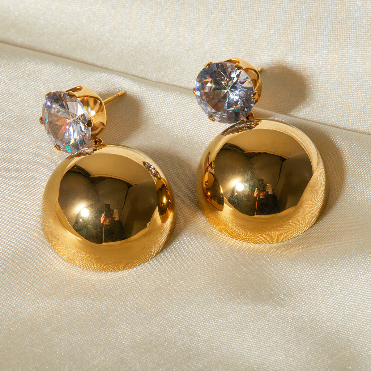 Ball Shaped Glossy Timeless Round Moissanite Diamonds Luxury 18k Vermeil Gold Plated Drop Earrings | Mix Mix Style-Mix MIx Style