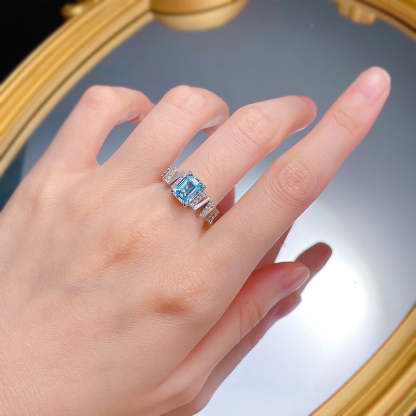 Mu Jing's new S925 silver 6*8 rectangular 3ct car flat light sea blue ring for women simple and atmospheric diamond ring one piece drop shipping-Mix MIx Style