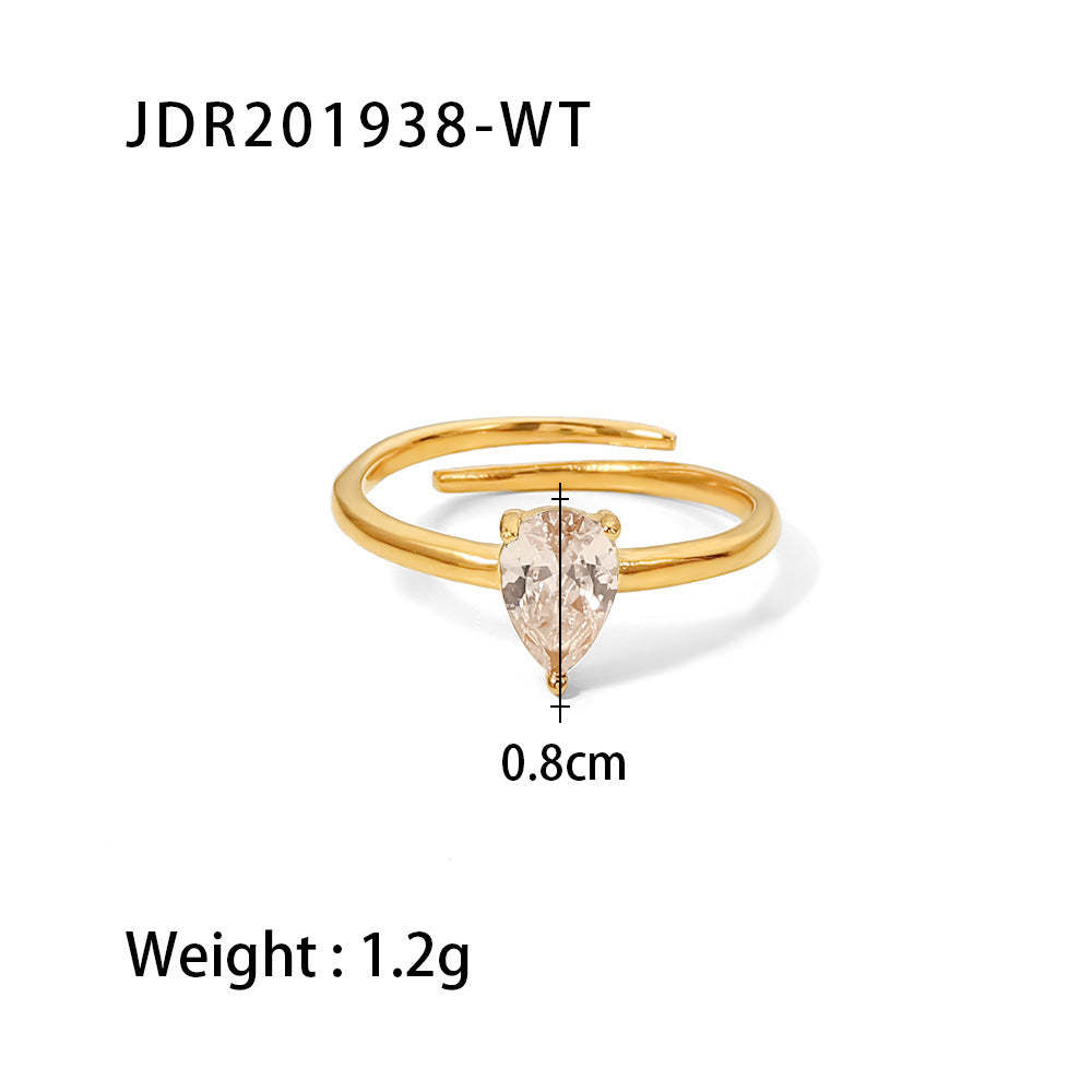 INS French fine titanium steel ring 18K gold white/green/pink teardrop-shaped zircon adjustable ring-Mix MIx Style