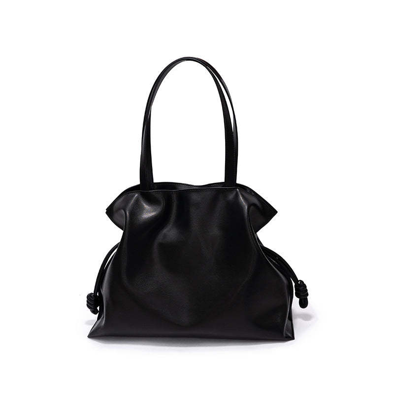 Bags new cowhide blessing bag leather women's bag pleated shoulder bag drawstring large bag | Mix Mix Style [Hot Seller]-Mix MIx Style
