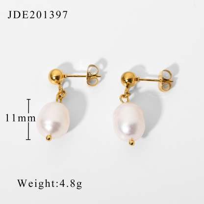 Classic Timeless White Akoya Pearls & Moissanite Diamonds Elegant 18k Vermeil Gold Plated Hoop/Drop Earrings | Mix Mix Style-Mix MIx Style