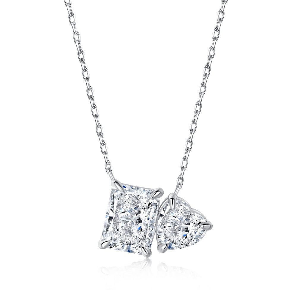 Live s925 sterling silver high carbon diamond necklace female ice flower cut pink heart-shaped pendant green diamond high-grade clavicle chain-Mix MIx Style