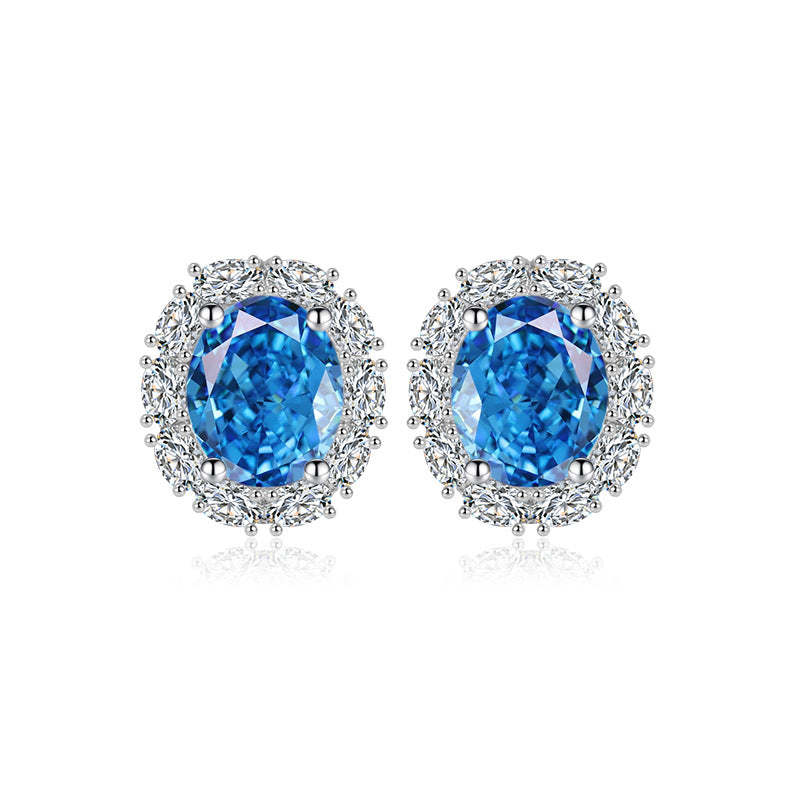 Blue - Green Dazzling Oval Cut Moissanite Diamond Luxury 18k White Gol