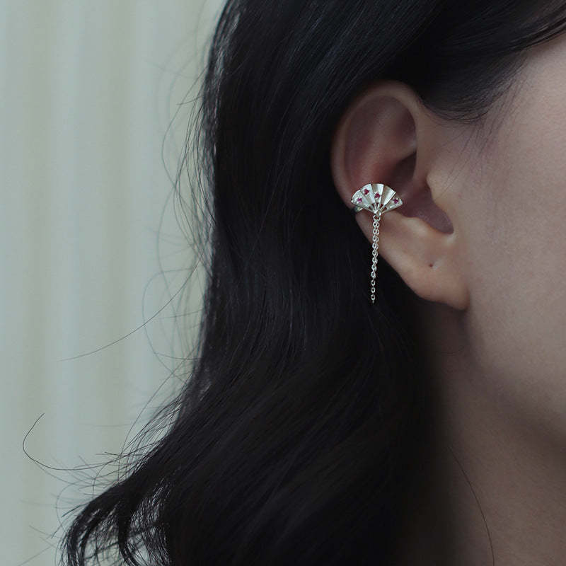 Original new product Shake Wind S925 sterling silver folding fan tassel ear bone clip new Chinese style national trend non-pierced earrings-Mix MIx Style