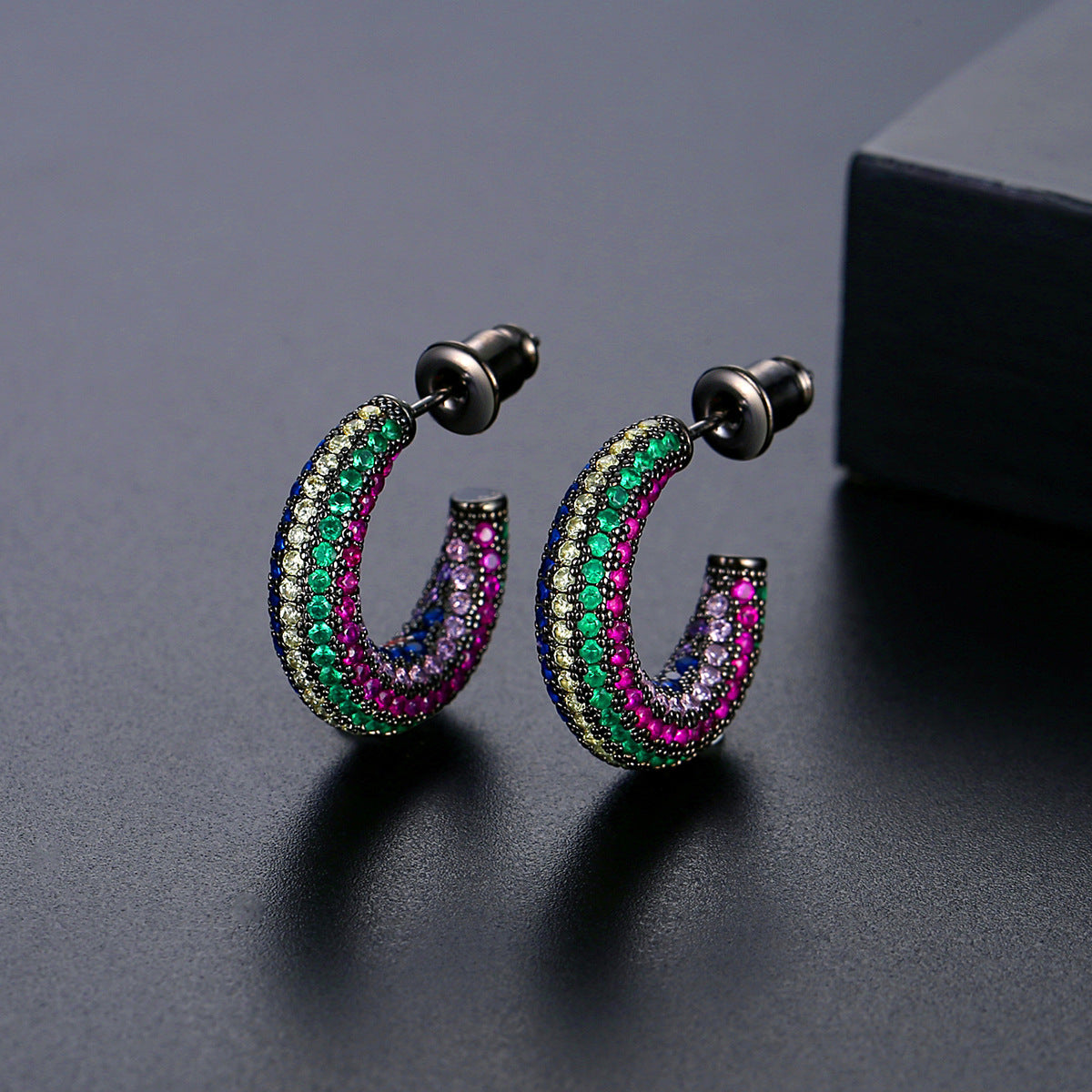 Multicolor Dazzling Moissanite Diamonds Luxury 18k White Gold Plated Vintage Retro Hoop Earrings | Mix Mix Style-Mix MIx Style