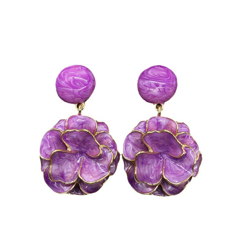 Purple - Orange - Yellow 3D Flower Shaped Summer Elegant 18k Vermeil Gold Plated Drop Earrings | Mix Mix Style-Mix MIx Style