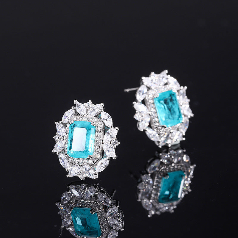 European and American fashion hot selling simulated Paraiba ring pendant 10*12 earrings 6*8 set S925 silver-Mix MIx Style