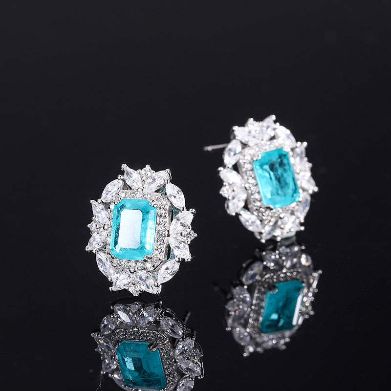 European and American fashion hot selling simulated Paraiba ring pendant 10*12 earrings 6*8 set S925 silver-Mix MIx Style