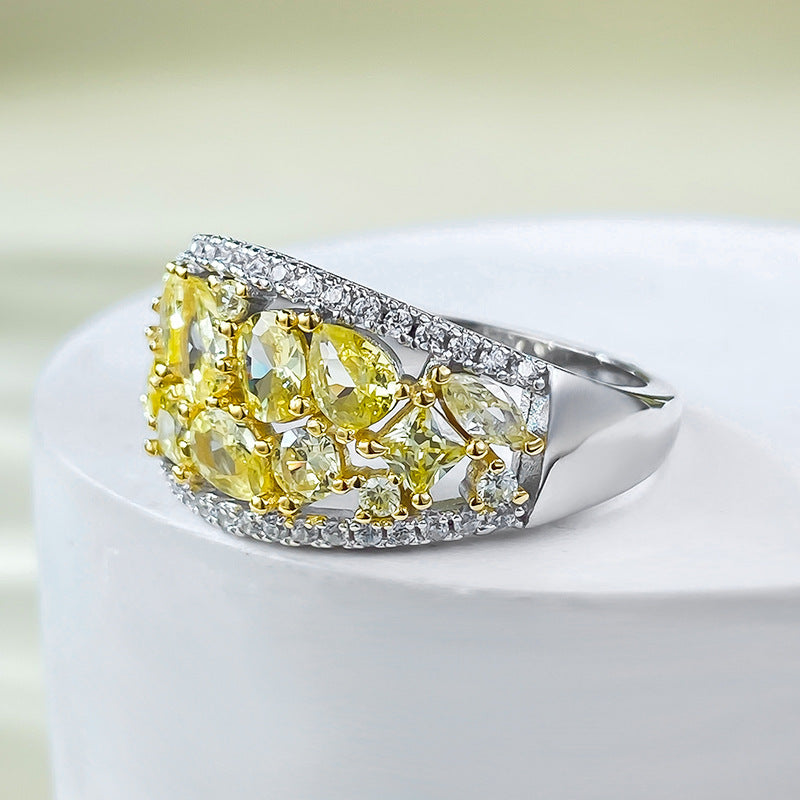 Yellow High Elegant Pear Cut Moissanite Diamonds 18k White Gold Plated Engagement Ring | Mix Mix Style-Mix MIx Style
