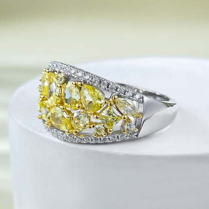 Yellow High Elegant Pear Cut Moissanite Diamonds 18k White Gold Plated Engagement Ring | Mix Mix Style-Mix MIx Style