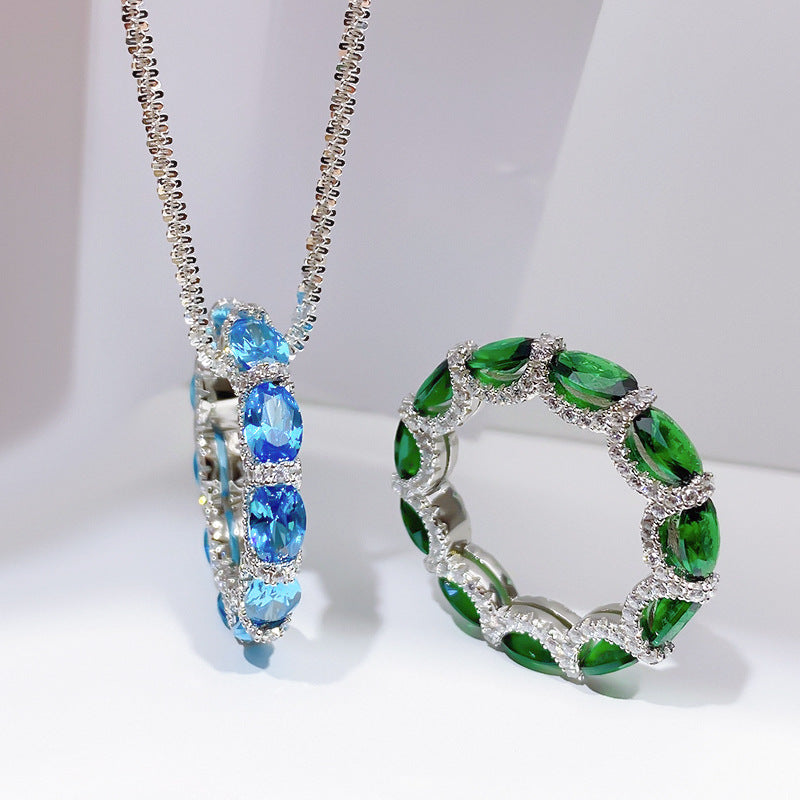 Vibrant Blue Vintage Pendant Oval Cut Diamonds Luxury 18k Gold Plated For Necklace Jewelry | Mix Mix Style-Mix MIx Style