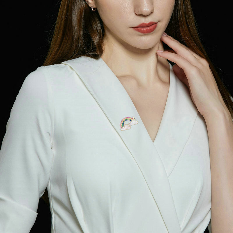 2024 new designer clothing color zircon natural mother-of-pearl inlaid brooch cloud rainbow small brooch-Mix MIx Style