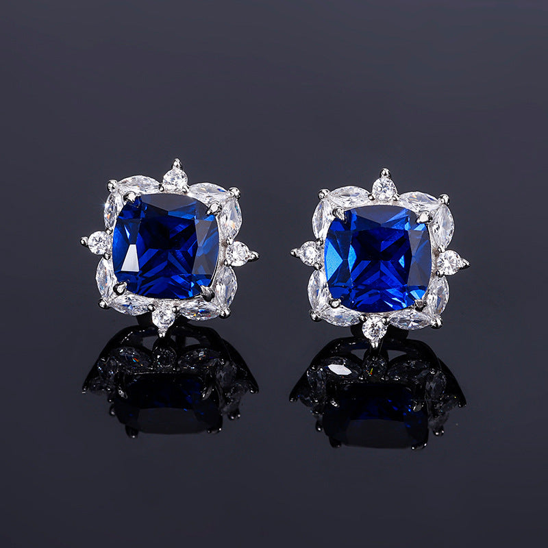 New S925 silver jewelry simulated colorful treasure square simple daily style suit for women 9*9-7*7-Mix MIx Style