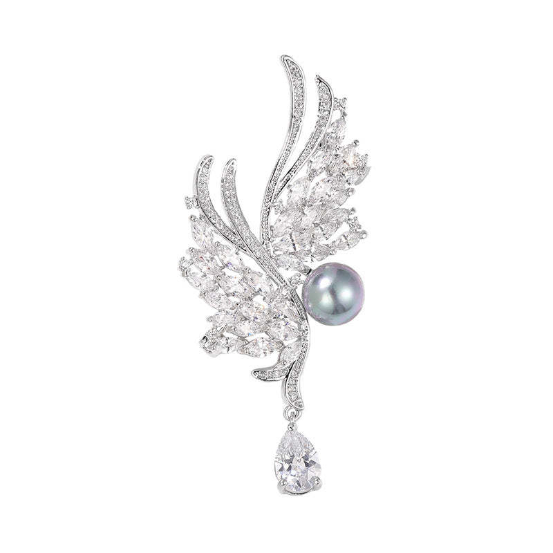 Xiliang Concubine high-end zircon wing brooch natural freshwater pearl corsage temperament suit coat accessories pin-Mix MIx Style