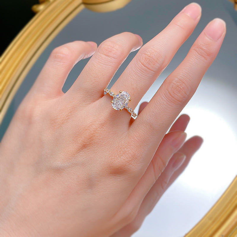 Glam White Oval Cut Moissanite Diamond 3ct Elegant 18k White Gold Engagement Ring | Mix Mix Style-Mix MIx Style