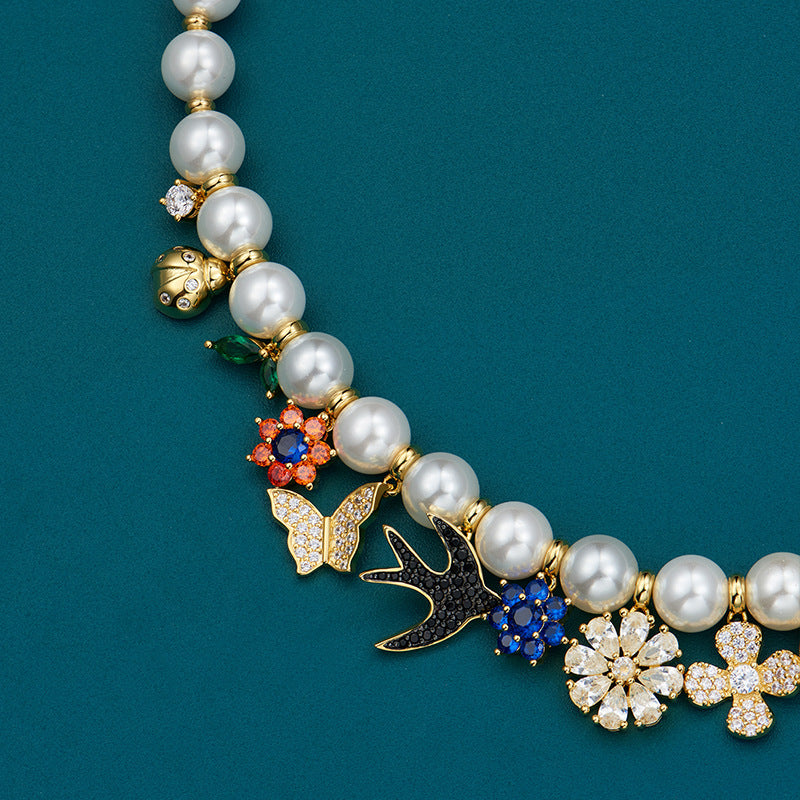 Butterfly Ladybug Pearl Women's Collarbone Necklace Akoya pearls Jewelry Mix Mix Style [Hot Seller]-Mix MIx Style