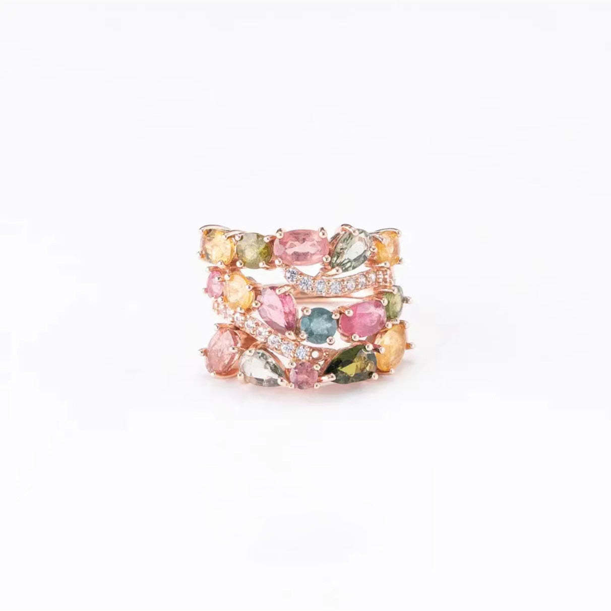 Rose Multicolor Vintage Oval Diamonds Luxury 18k Gold Plated Bracelet Ring Jewelry Set | Mix Mix Style-Mix MIx Style
