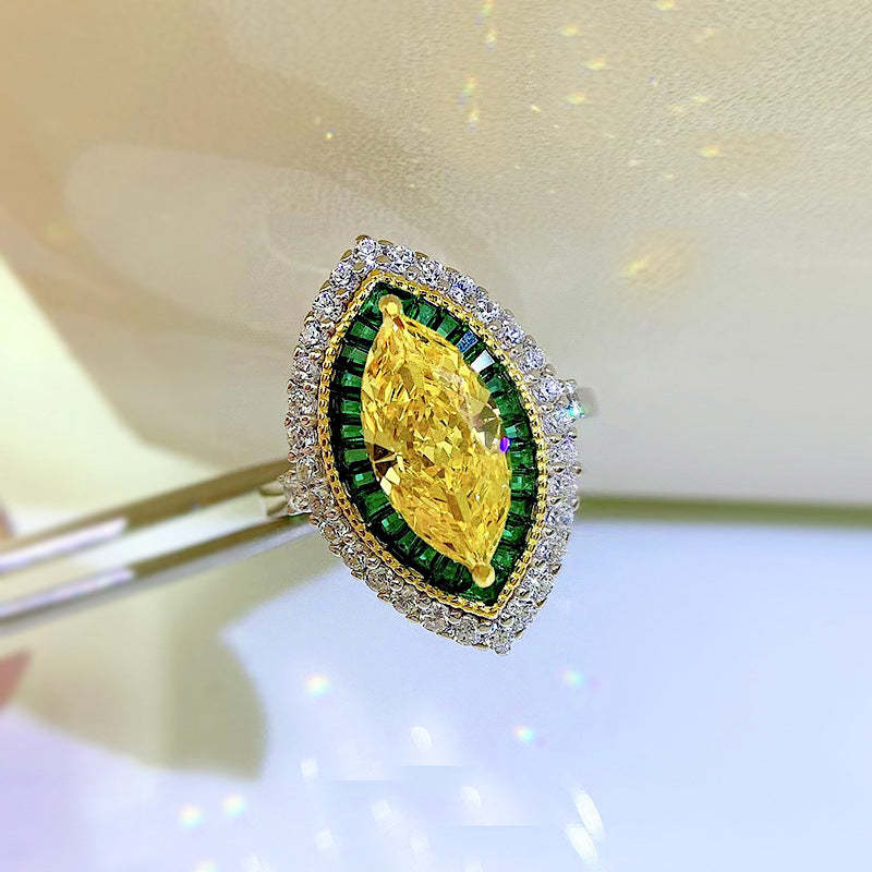 Yellow & Green Unique Marquise Cut Moissanite Diamond 3ct 18k White Gold Engagement Ring | Mix Mix Style-Mix MIx Style