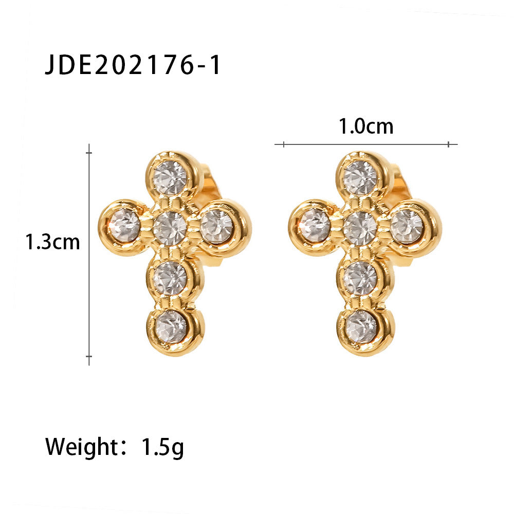 Cross White Akoya Pearl Moissanite Diamonds Elegant 18k Vermeil Gold Plated Vintage Stud Earrings | Mix Mix Style-Mix MIx Style