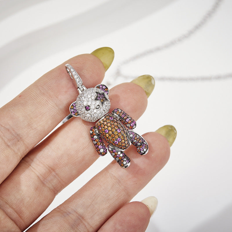 Japanese and Korean new panda necklace 3D three-dimensional limbs movable gold-plated panda pendant medium long bear sweater chain-Mix MIx Style