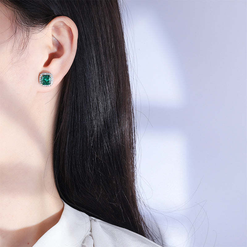 Purple - Blue - Yellow Classic Cushion Cut Moissanite Diamonds 2ct Luxury 18k White Gold Plated Stud Earrings | Mix Mix Style-Mix MIx Style