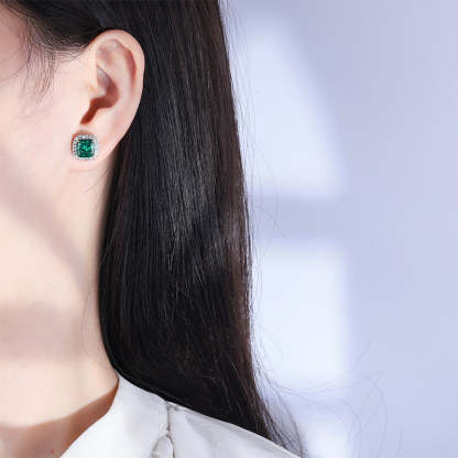 Purple - Blue - Yellow Classic Cushion Cut Moissanite Diamonds 2ct Luxury 18k White Gold Plated Stud Earrings | Mix Mix Style-Mix MIx Style