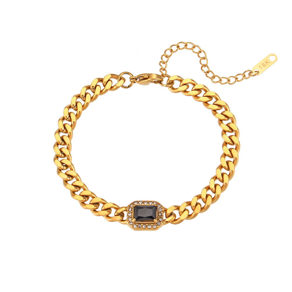 Vintage Thick Retro Classic Pendant Radiant Cut Diamond Luxury 18k Gold Plated Chain Bracelet Jewelry | Mix Mix Style-Mix MIx Style