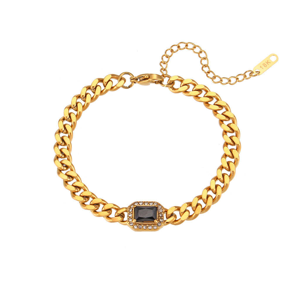 Vintage Thick Retro Classic Pendant Radiant Cut Diamond Luxury 18k Gold Plated Chain Bracelet Jewelry | Mix Mix Style-Mix MIx Style