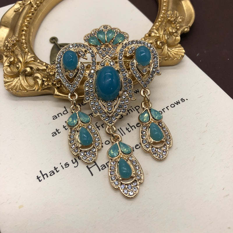 Vintage Tassel Colorful Sapphire Diamond Elegant Pin Brooch Peacock Phoenix Crown | Mix Mix Style [Hot Seller]-Mix MIx Style