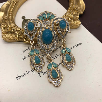 Vintage Tassel Colorful Sapphire Diamond Elegant Pin Brooch Peacock Phoenix Crown | Mix Mix Style [Hot Seller]-Mix MIx Style