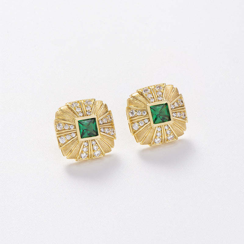 Classic Timeless Green Princess Moissanite Diamonds Luxury 18k Vermeil Gold Plated Stud Earrings | Mix Mix Style-Mix MIx Style