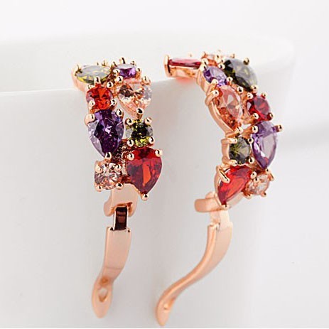 Multicolor Embellished Moissanite Diamonds Luxury 18k Rose Gold Plated Vintage Hoop Earrings | Mix Mix Style-Mix MIx Style