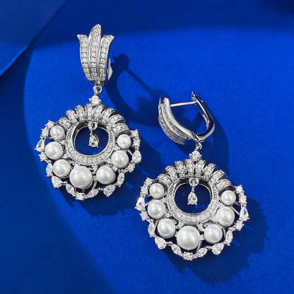 Mujing Jewelry 2023 New S925 Silver French Retro Full Diamond Pearl Earrings Feminine Fashion European and American Style-Mix MIx Style