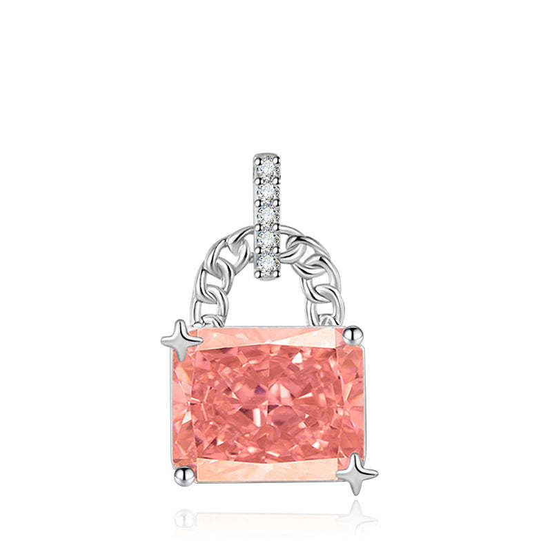 Padlock Trendy Pink Radiant Cut Moissanite Diamond 3ct Pendant Elegant