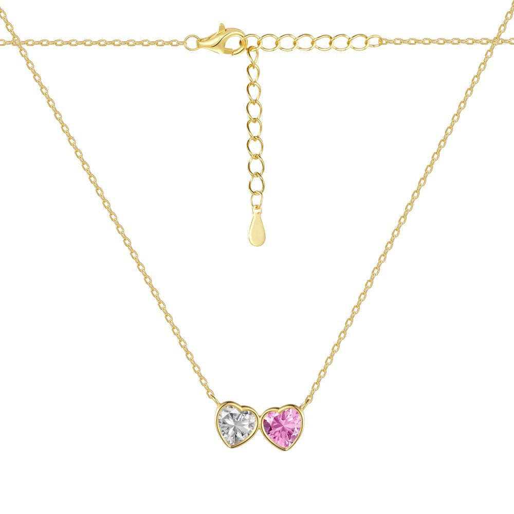 Linlang S925 sterling silver double heart necklace for women, exquisite and cute design, heart-shaped zircon pendant, clavicle chain, simple silver jewelry-Mix MIx Style