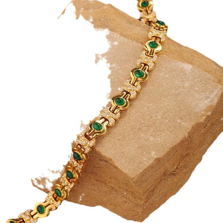 Green Vintage Retro Oval Cut Diamonds Luxury 18k Vermeil Gold Plated Choker Necklace Jewelry | Mix Mix Style-Mix MIx Style