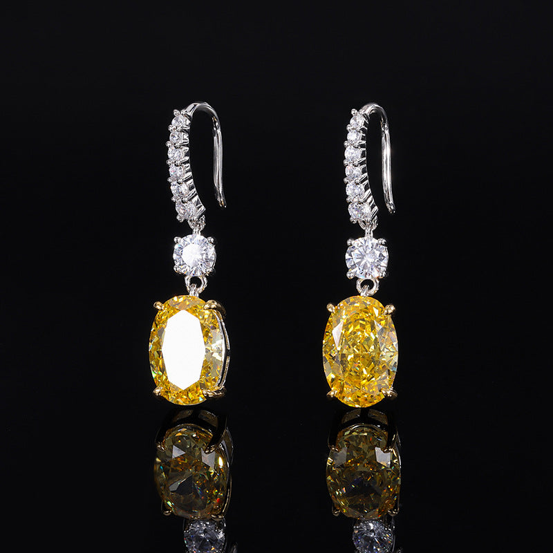 New European and American fashion high carbon diamond yellow diamond pendant 13*18 ring 12*16 earrings 8*12 set S925 silver-Mix MIx Style