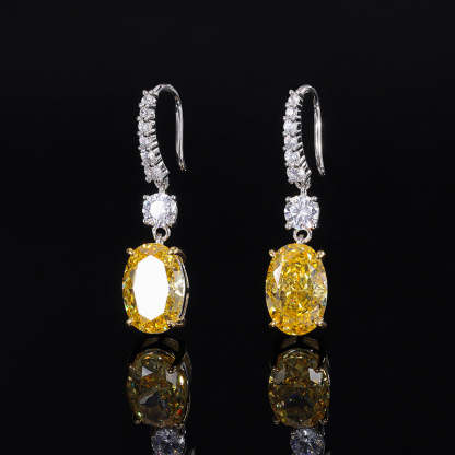 New European and American fashion high carbon diamond yellow diamond pendant 13*18 ring 12*16 earrings 8*12 set S925 silver-Mix MIx Style