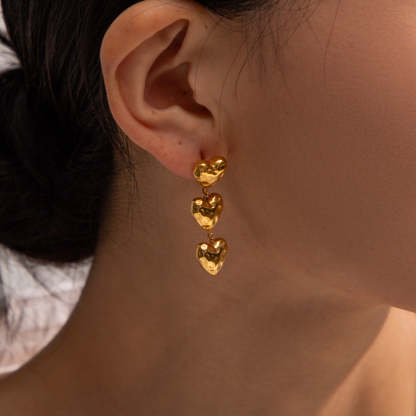Chain of Hearts Trendy Elegant 18k Vermeil Gold Plated Drop Earrings | Mix Mix Style-Mix MIx Style