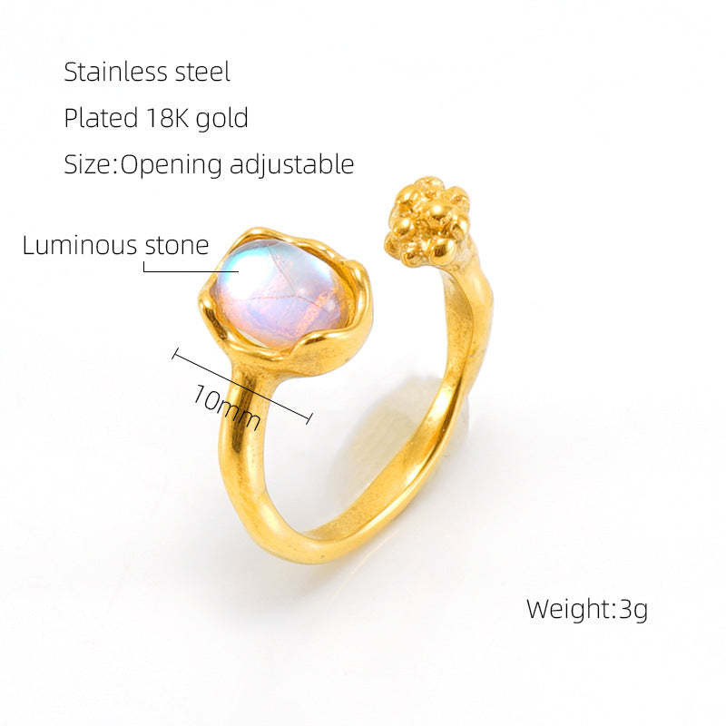 Retro Moissanite Gem 18k Gold Plated Opening Adjustable Ring | Mix Mix Style-Mix MIx Style